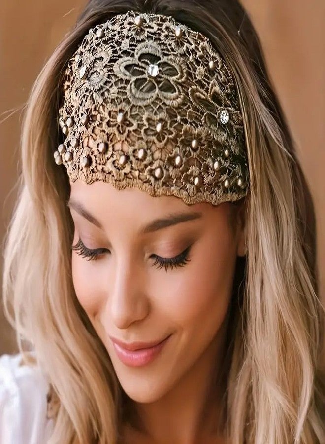 NOIAFZY مجموعة NOIAFZY من 4 قطع من عصابات الرأس العريضة المزينة بالخرز الزهري الأنيق للنساء - إكسسوارات شعر عصرية للارتداء اليومي - Image 5